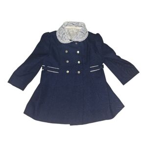Vintage Navy Blue Kids Coat with Lace Collar